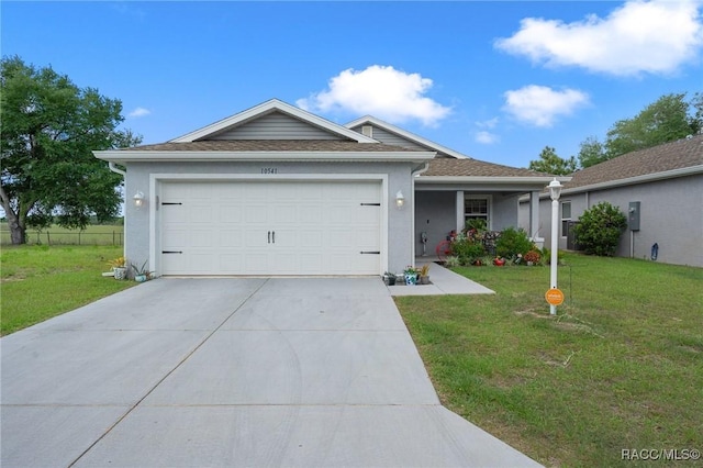 10541 S Drew Bryant Cir, Floral City, FL 34436 - ranch-style house with concrete driveway, an attached garage, stucco siding, and a front yard