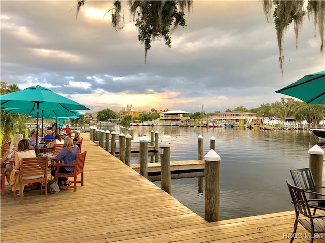 view of dock featuring a water view