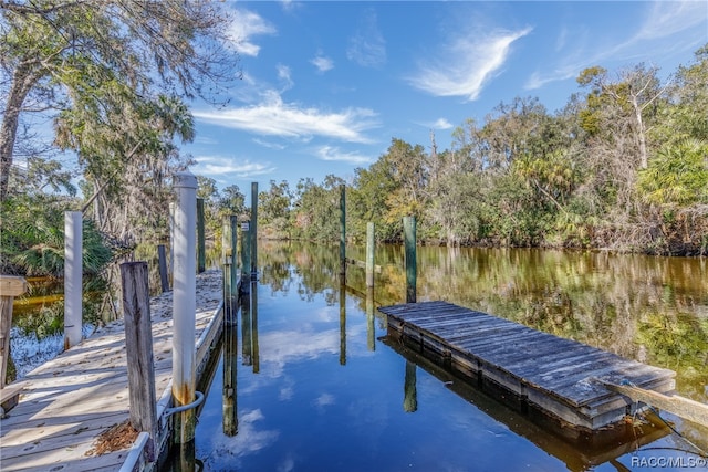 view of dock with a water view