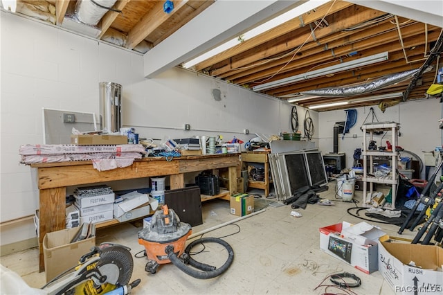 basement featuring a workshop area