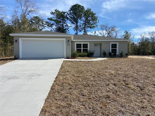 single story home with a garage