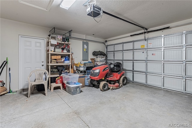 garage featuring electric panel and a garage door opener