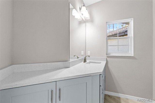 bathroom with hardwood / wood-style floors and vanity