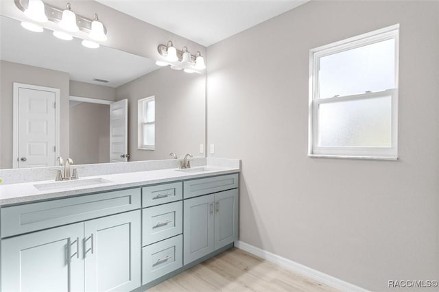 bathroom featuring hardwood / wood-style flooring and vanity