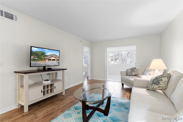 living room with hardwood / wood-style flooring