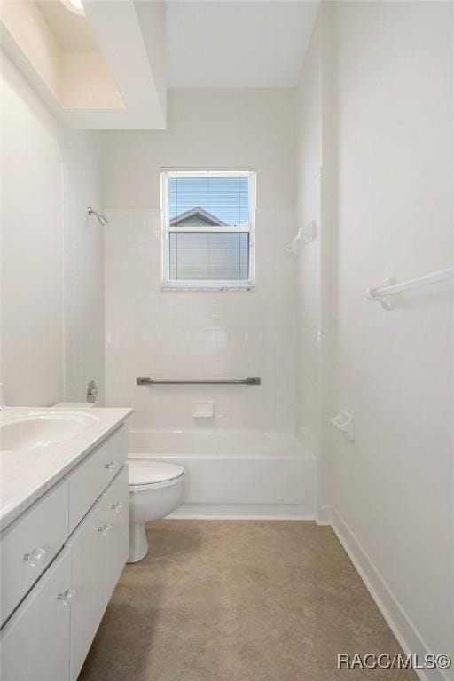 full bathroom with vanity, toilet, and tiled shower / bath combo