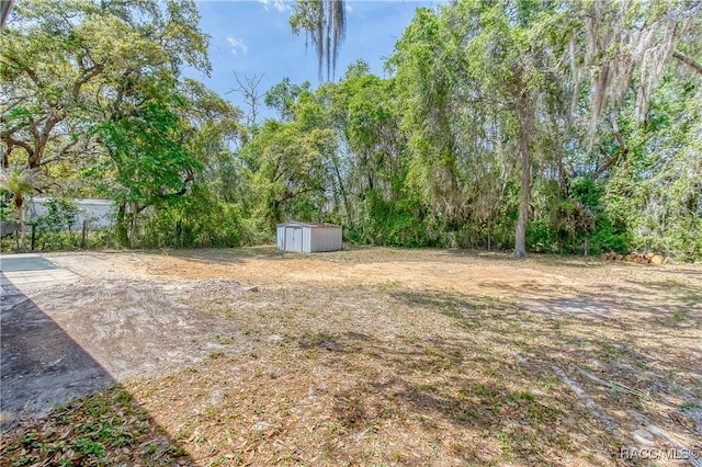 view of yard featuring an outbuilding and a storage shed