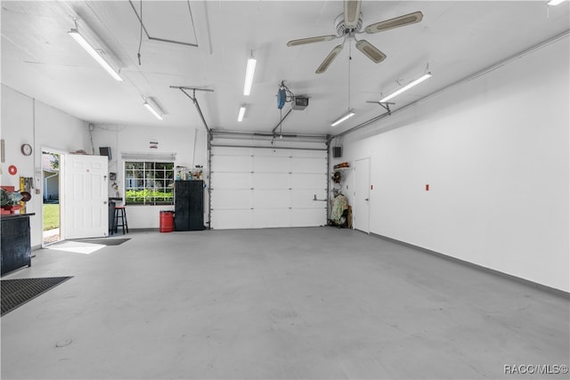 garage with ceiling fan