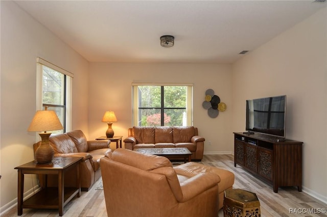 living room with light hardwood / wood-style floors