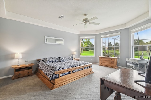 bedroom featuring carpet flooring and ceiling fan