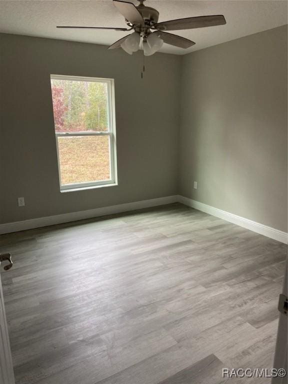 spare room featuring ceiling fan and light wood-type flooring