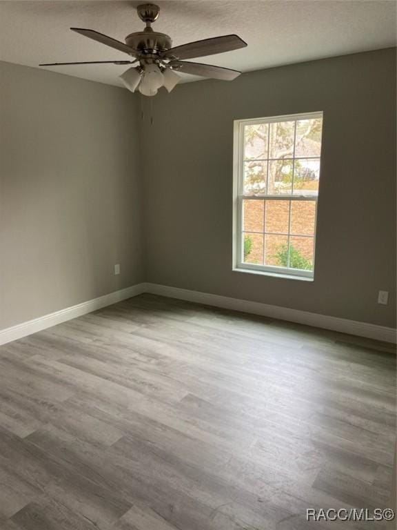 empty room with wood-type flooring and ceiling fan