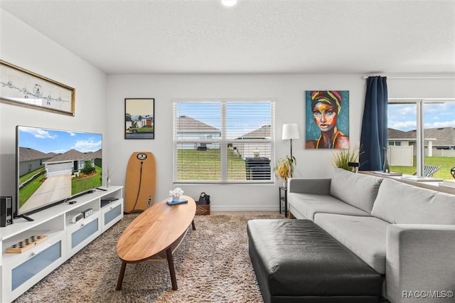 457 W Fairways View Dr, Beverly Hills, FL 34465 - carpeted living room featuring baseboards and a textured ceiling
