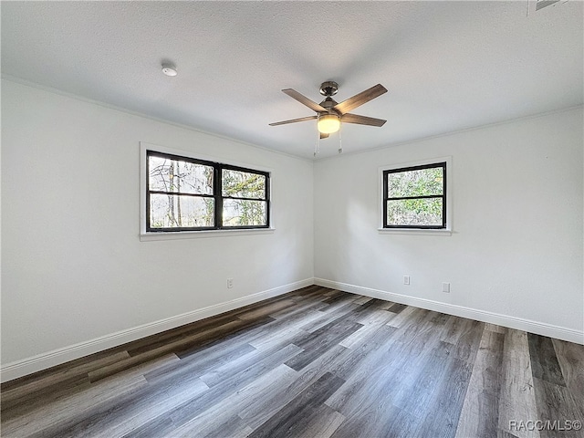 empty room with dark wood-type flooring, plenty of natural light, and baseboards