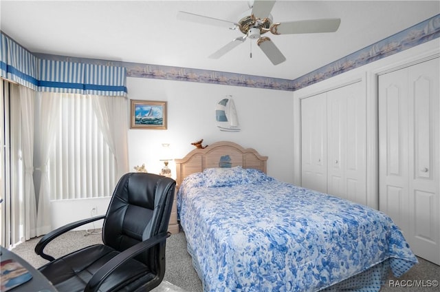 bedroom featuring carpet floors and a ceiling fan