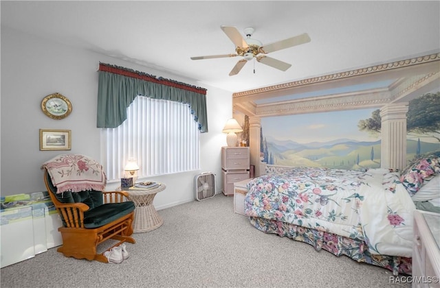 bedroom featuring carpet floors and ceiling fan