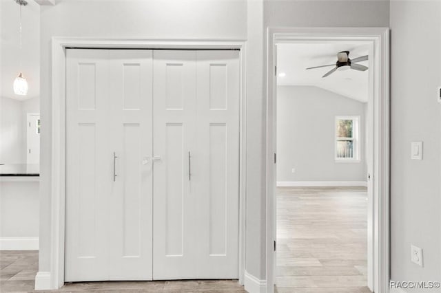 interior space with hardwood / wood-style flooring and ceiling fan