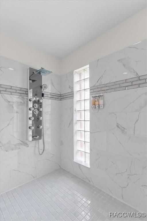 bathroom with plenty of natural light and a tile shower