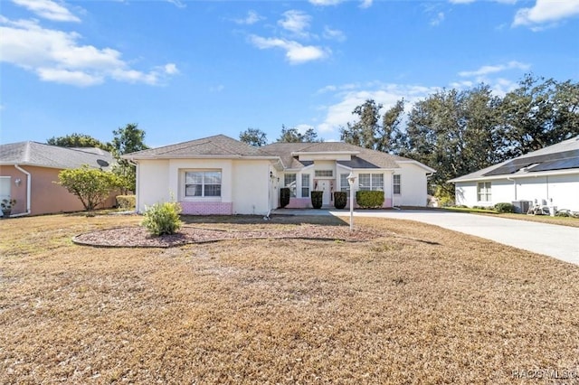 view of front of house with a front lawn and stucco siding