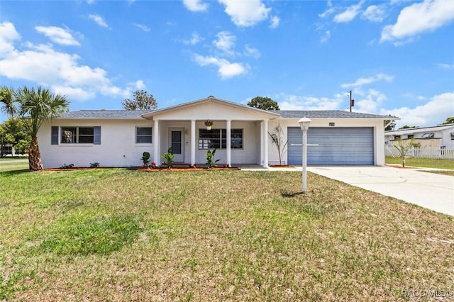 33 New York Blvd, Beverly Hills, FL 34465 - ranch-style home with concrete driveway, covered porch, an attached garage, and stucco siding