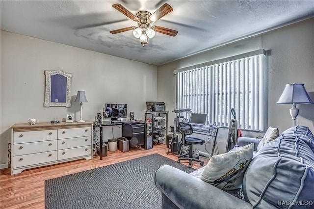 office featuring light hardwood / wood-style flooring and ceiling fan