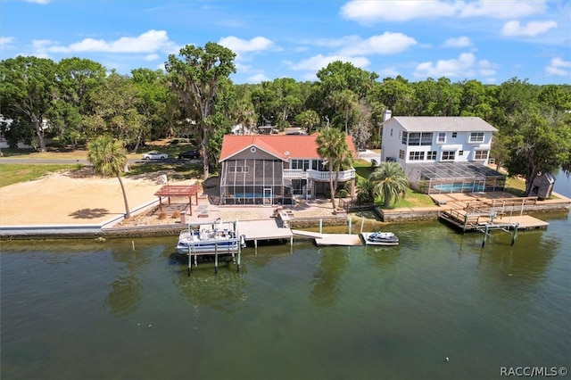 dock area with a water view