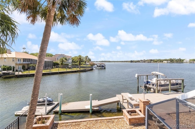 view of dock with a water view