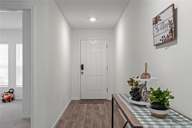 3192 W Barberton Pl, Citrus Springs, FL 34434 - doorway with baseboards and dark wood-type flooring