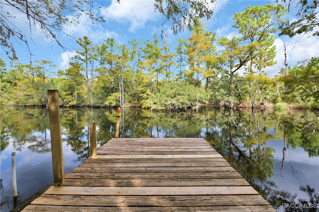 view of dock with a water view