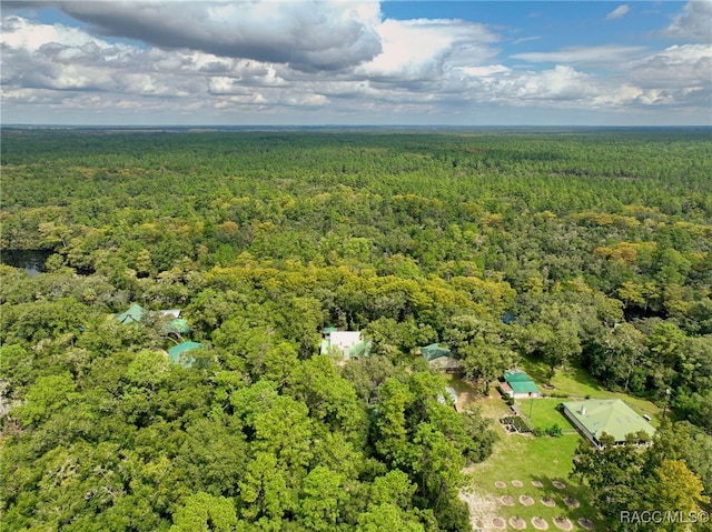 birds eye view of property with a wooded view