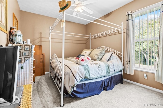 bedroom with carpet flooring and ceiling fan