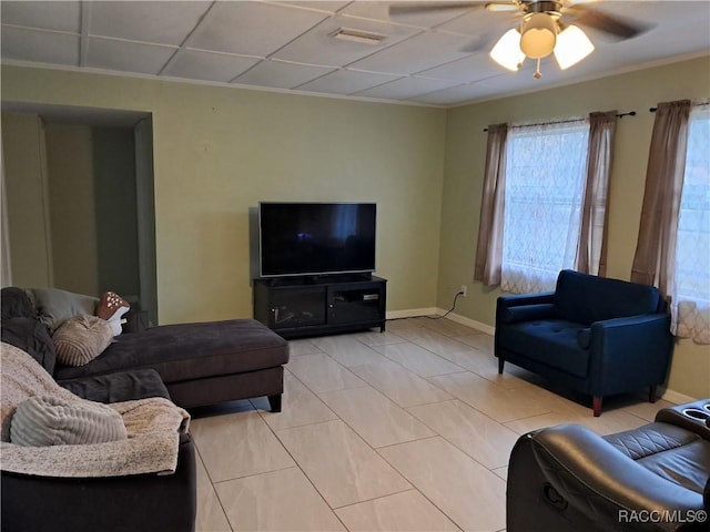 living room with ceiling fan