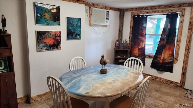 dining space with an AC wall unit