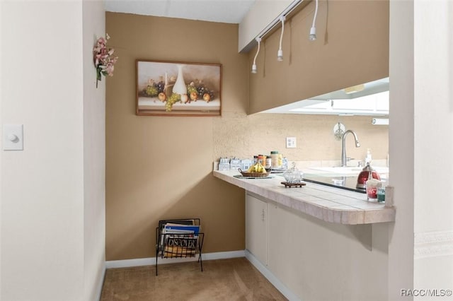 kitchen with sink and light carpet