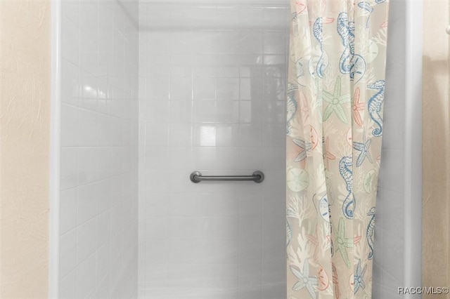 bathroom featuring a shower with shower curtain