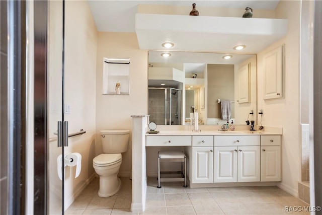 5799 N Oakmont Dr, Beverly Hills, FL 34465 - full bathroom with vanity, tile patterned flooring, a shower stall, and recessed lighting