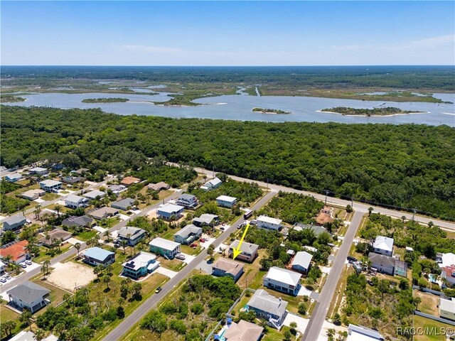 9 Flagler Dr, Palm Coast, FL 32137 - aerial perspective of suburban area with a nearby body of water and a heavily wooded area