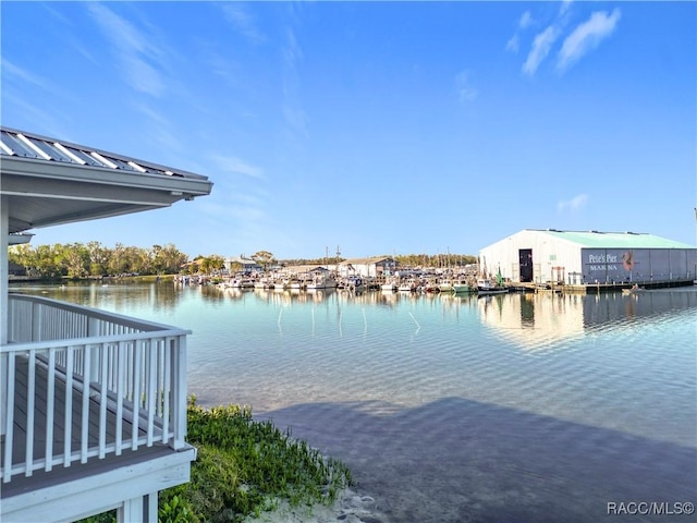 view of dock with a water view