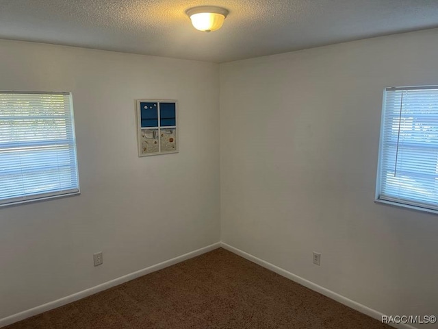 unfurnished room with carpet floors and a textured ceiling