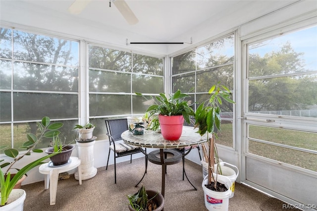 sunroom with ceiling fan