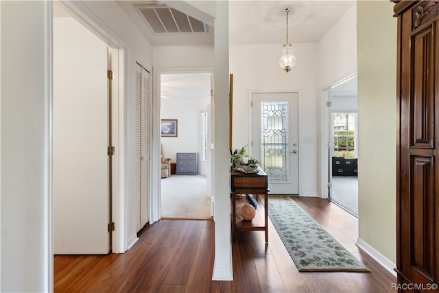 foyer with dark hardwood / wood-style flooring