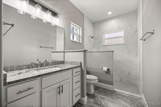 5352 W Corral Pl NW, Beverly Hills, FL 34465 - full bathroom featuring marble finish flooring, a marble finish shower, vanity, and recessed lighting