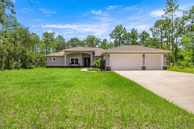 5352 W Corral Pl NW, Beverly Hills, FL 34465 - ranch-style home featuring driveway, an attached garage, stucco siding, a front lawn, and stone siding