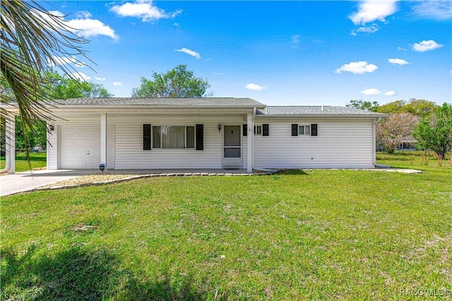 10780 SW 62nd Avenue Rd, Ocala, FL 34476 - ranch-style house featuring a garage, concrete driveway, a front lawn, and a porch