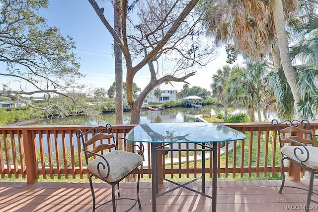 deck with a water view