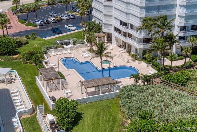 view of pool with a patio area and a pergola