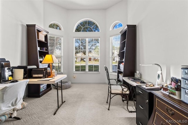 office area featuring light carpet and a wealth of natural light