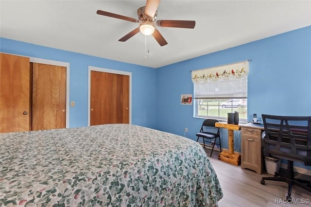 3550 S Dean Ter, Inverness, FL 34452 - bedroom featuring light wood-type flooring, two closets, and a ceiling fan