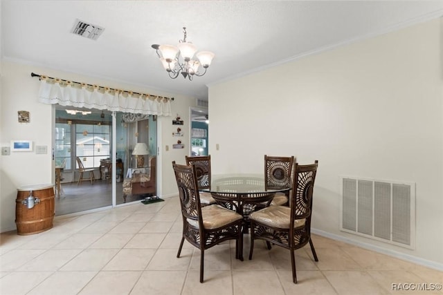3550 S Dean Ter, Inverness, FL 34452 - dining room with a chandelier, healthy amount of natural light, ornamental molding, and light tile patterned flooring