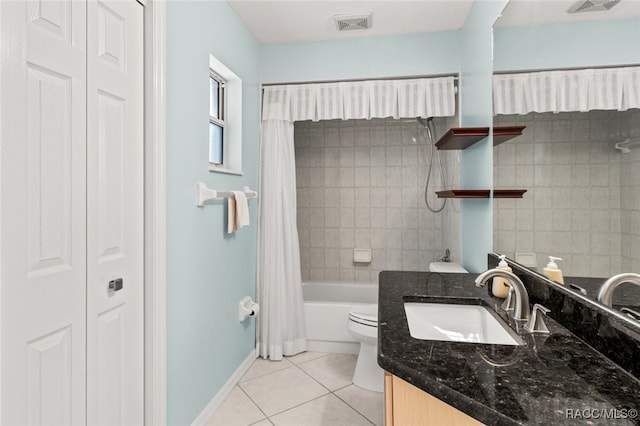 3874 E Lake Todd Dr, Hernando, FL 34442 - bathroom with tile patterned floors, vanity, shower / bath combination with curtain, toilet, and baseboards